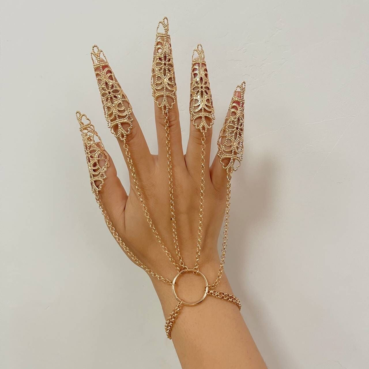 Gold Filigree Multi-Finger Hand Chain Bracelet