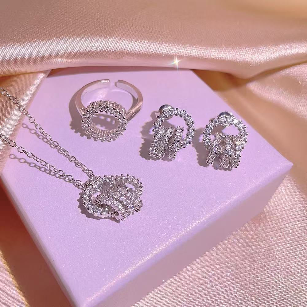 Silver Crystal Open Circle 3-Piece Jewellery Set