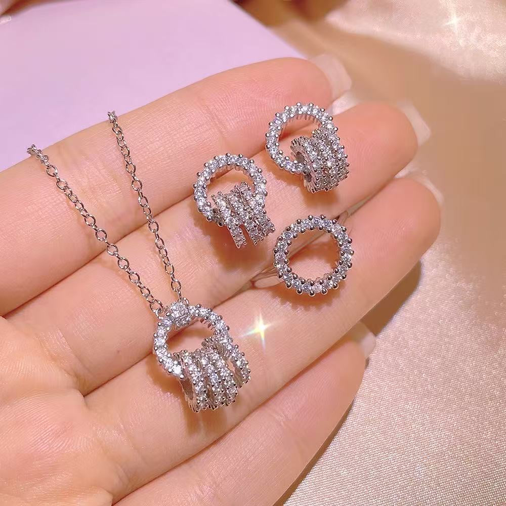Silver Crystal Open Circle 3-Piece Jewellery Set