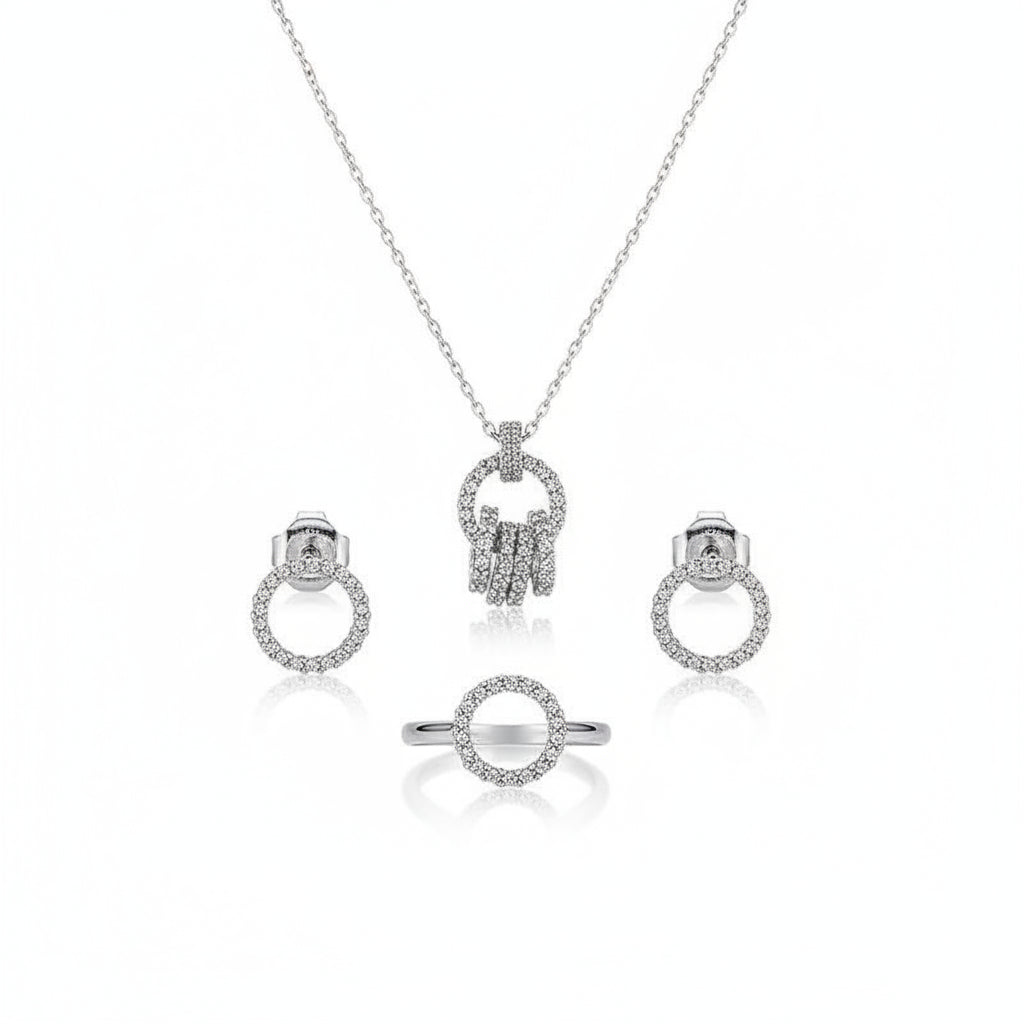Silver Crystal Open Circle 3-Piece Jewellery Set
