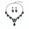 Black Crystal Floral Necklace & Earrings Set