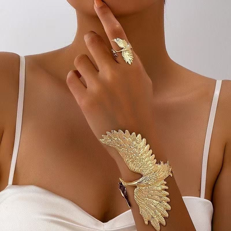 Gold Crane & Bird Ring Set