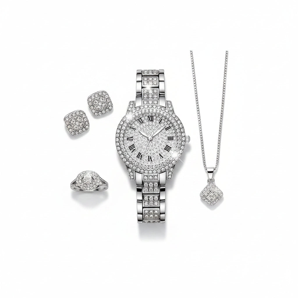 Silver Crystal Watch & Jewellery Gift Set