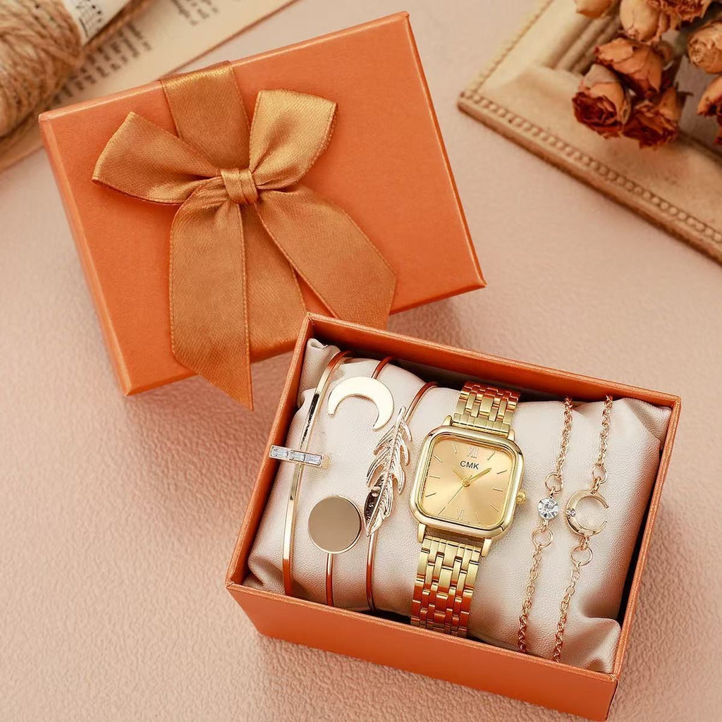 Gold Square Watch & Bracelet Gift Set