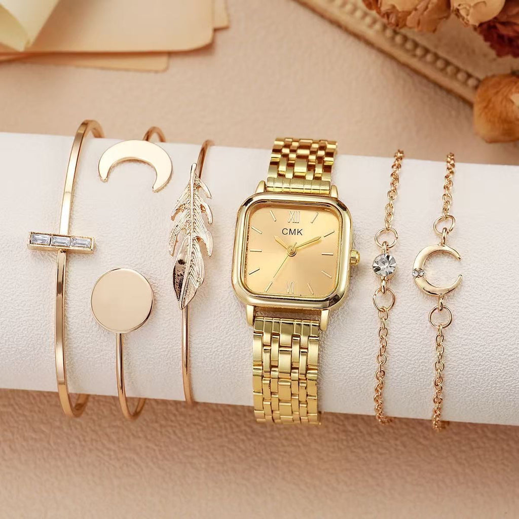 Gold Square Watch & Bracelet Gift Set