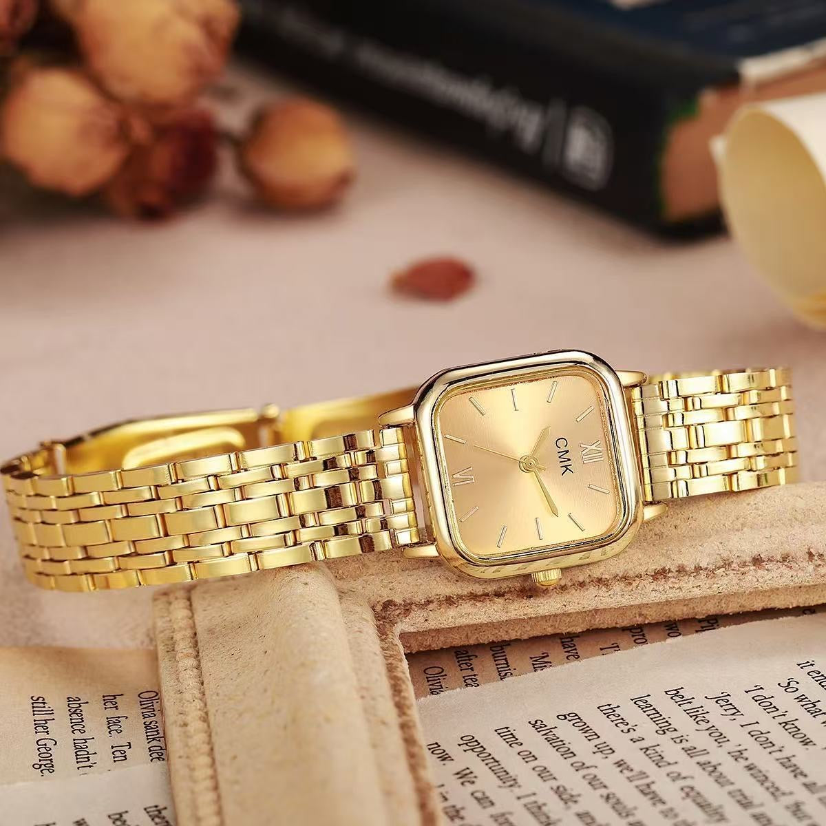 Gold Square Watch & Bracelet Gift Set