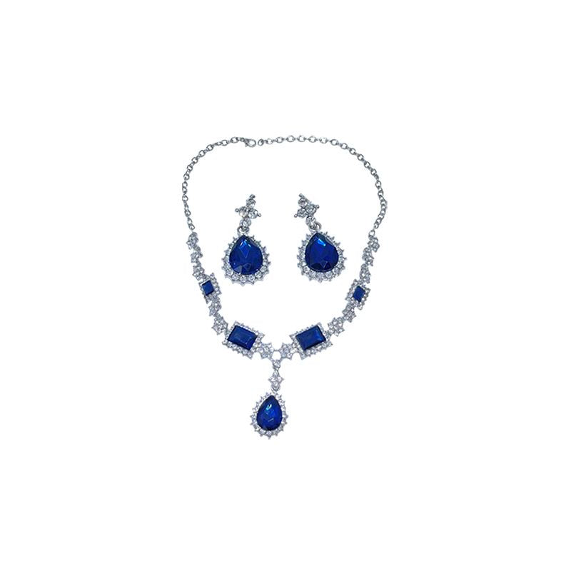 Royal Blue Sapphire Crystal Necklace & Earrings Set