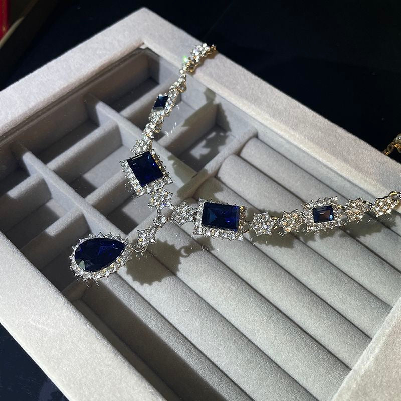 Royal Blue Sapphire Crystal Necklace & Earrings Set