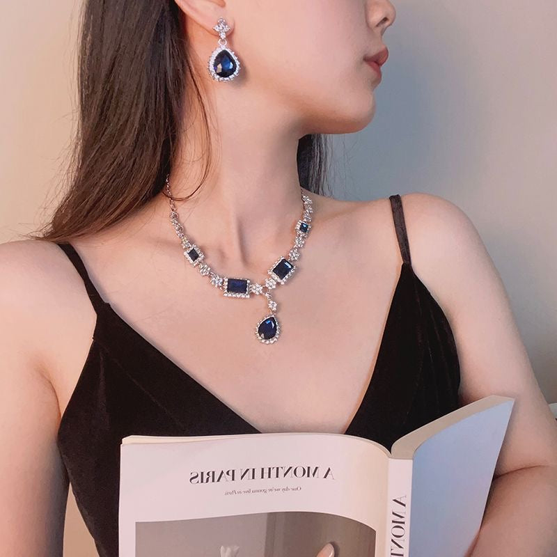 Royal Blue Sapphire Crystal Necklace & Earrings Set