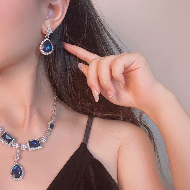 Royal Blue Sapphire Crystal Necklace & Earrings Set