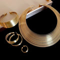 Gold Multi-Wire Choker Necklace, Cuff & Hoop Earrings Set