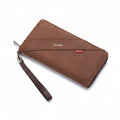 Goke Brown Leather Zip-Around Wristlet Clutch Wallet