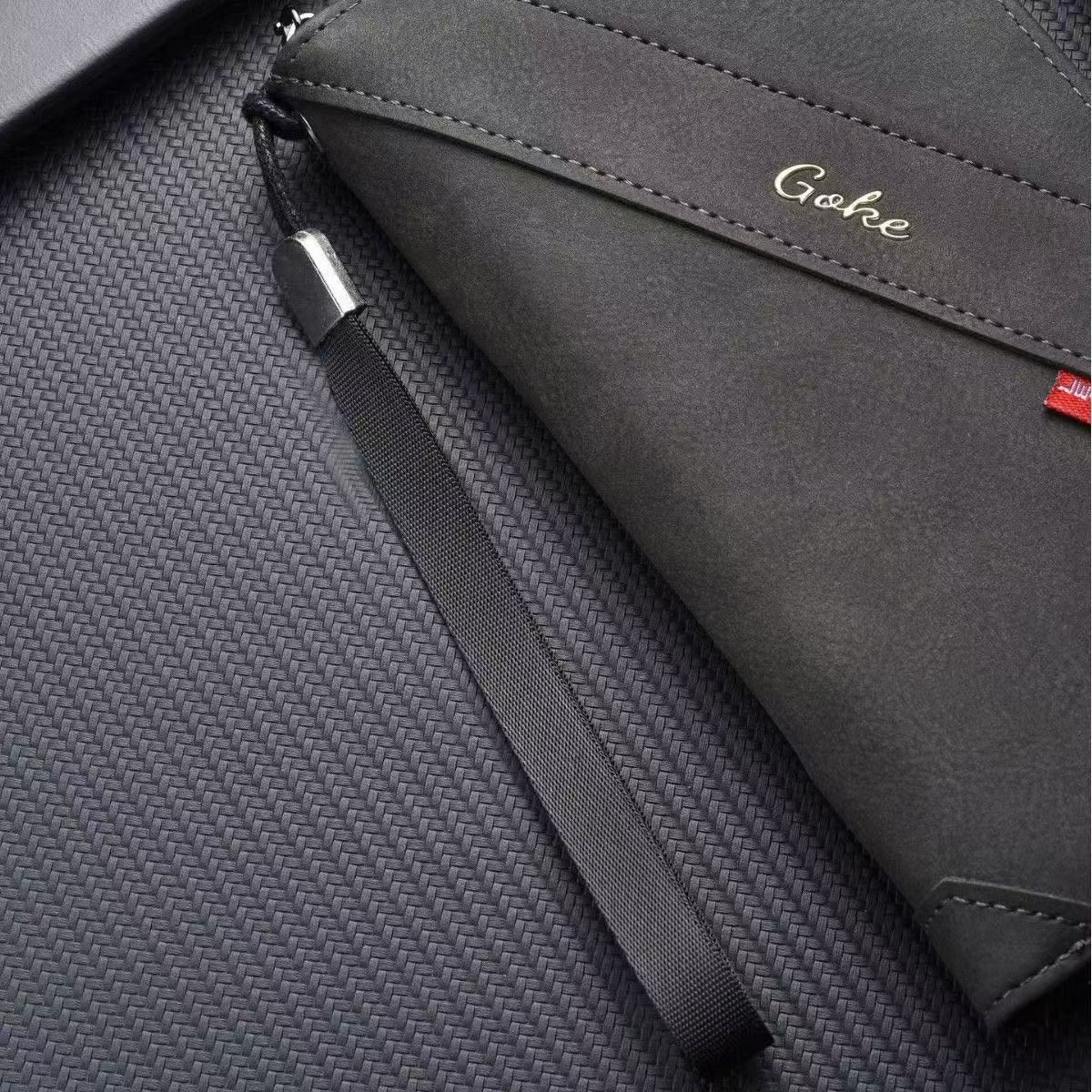 Goke Charcoal Grey Leather Zip-Around Wristlet Clutch Wallet