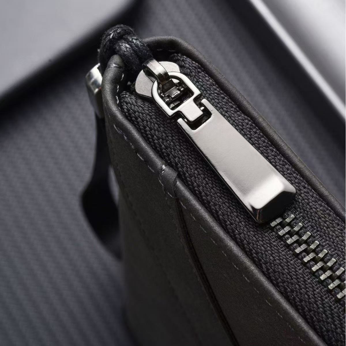 Goke Charcoal Grey Leather Zip-Around Wristlet Clutch Wallet