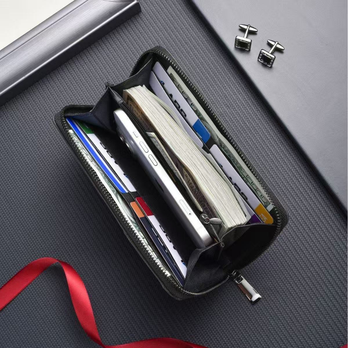 Goke Charcoal Grey Leather Zip-Around Wristlet Clutch Wallet