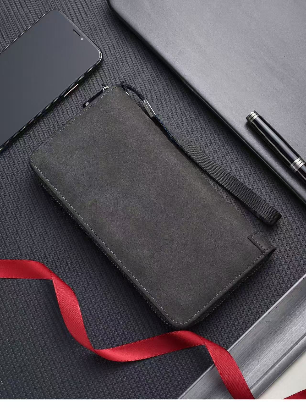 Goke Charcoal Grey Leather Zip-Around Wristlet Clutch Wallet