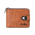 Giebhia Tan Leather Compact Bifold Wallet with Twist-Lock Clasp