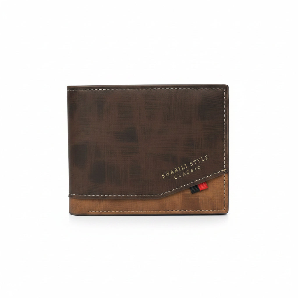 Shabili Style Classic Two-Tone Leather Bifold Wallet — Dark Brown & Tan