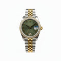 Rolex Datejust Two-Tone Diamond Bezel – Olive Green Roman Numeral Dial Jubilee Bracelet