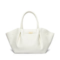 White Leather Winged Tote Bag with Gold Turn-Lock