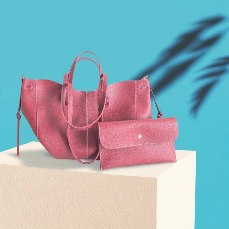 Rose Pink Pebbled Leather 3-Piece Bag Set