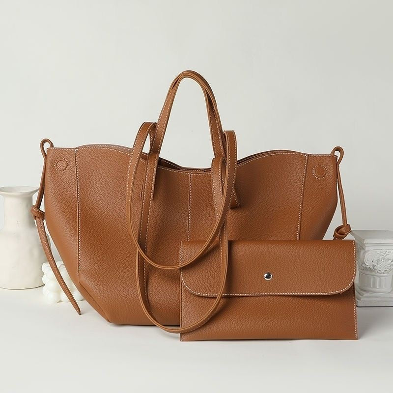 Tan Camel Leather 3-Piece Bag Set