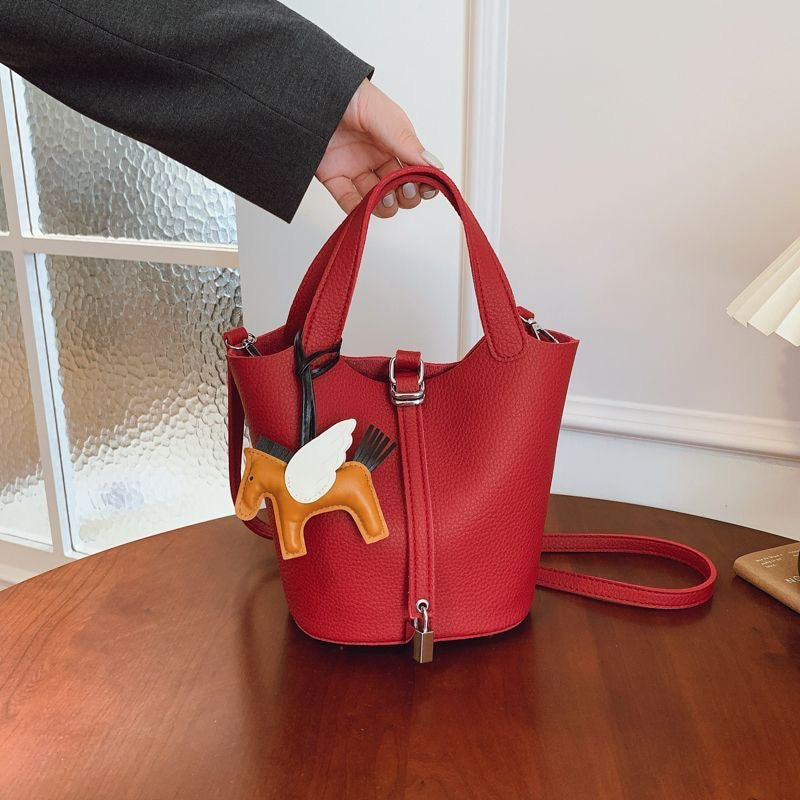 Cherry Red Mini Bucket Bag with Pegasus Charm