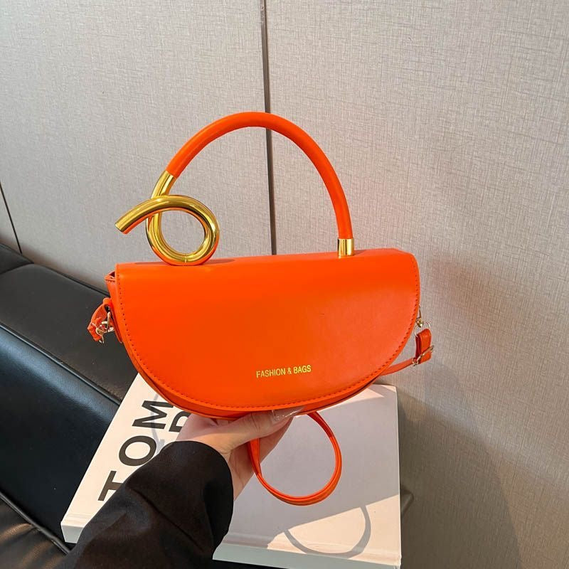 Orange Sculptural Loop Handle Saddle Bag
