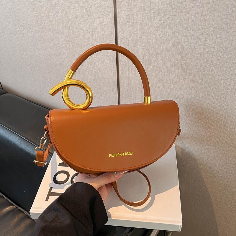 Tan Sculptural Loop Handle Saddle Bag