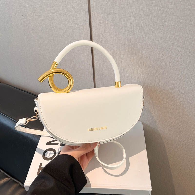 White Sculptural Loop Handle Saddle Bag