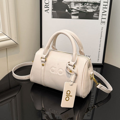 Cream Leather Mini Boston Bag with Gold Zip
