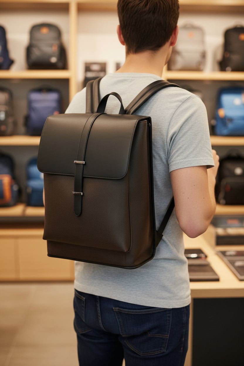 Men's Two-Tone Leather Backpack – Dark Brown & Black