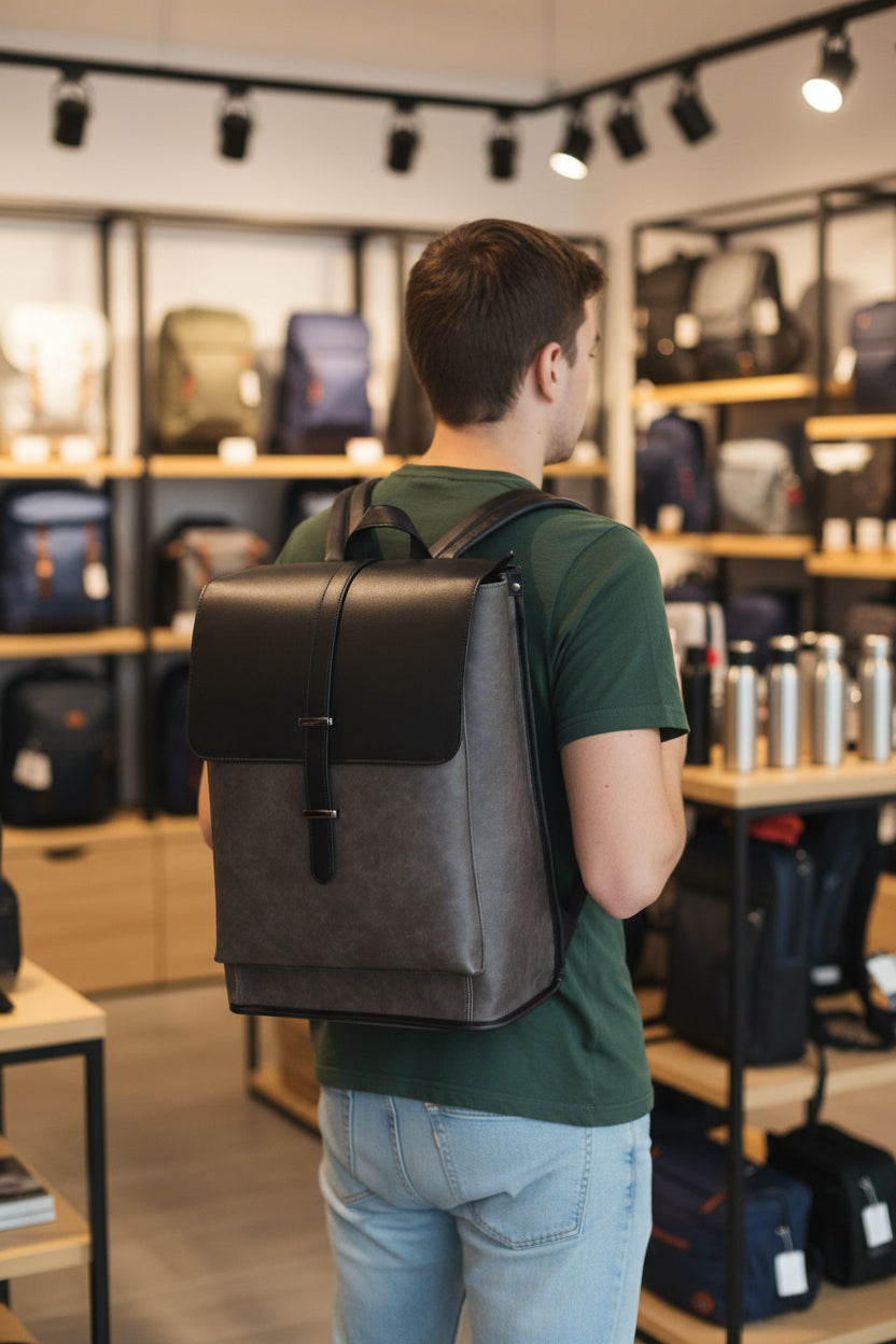 Men's Two-Tone Leather Backpack – Charcoal Grey & Black