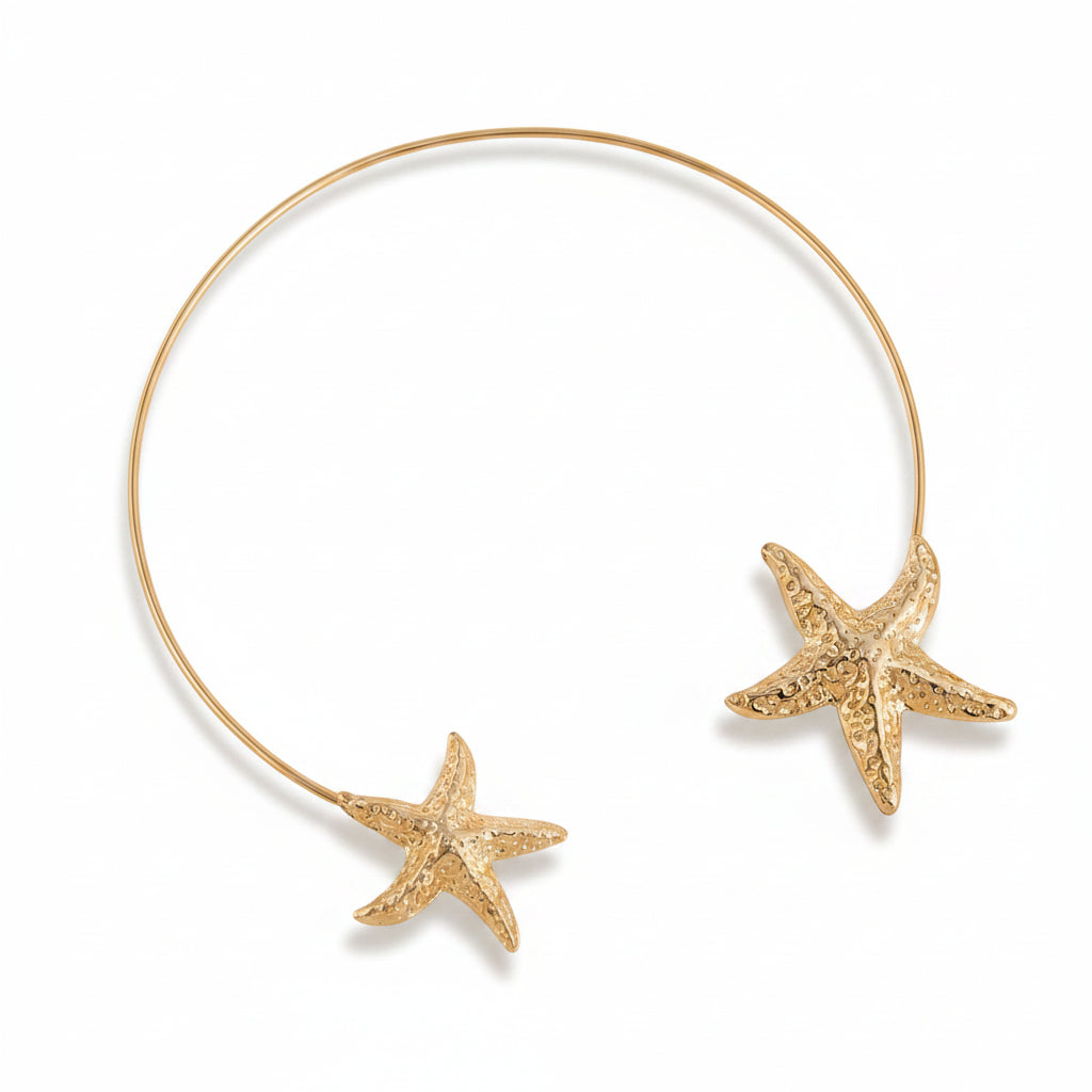 Gold Double Starfish Open Collar Choker Necklace