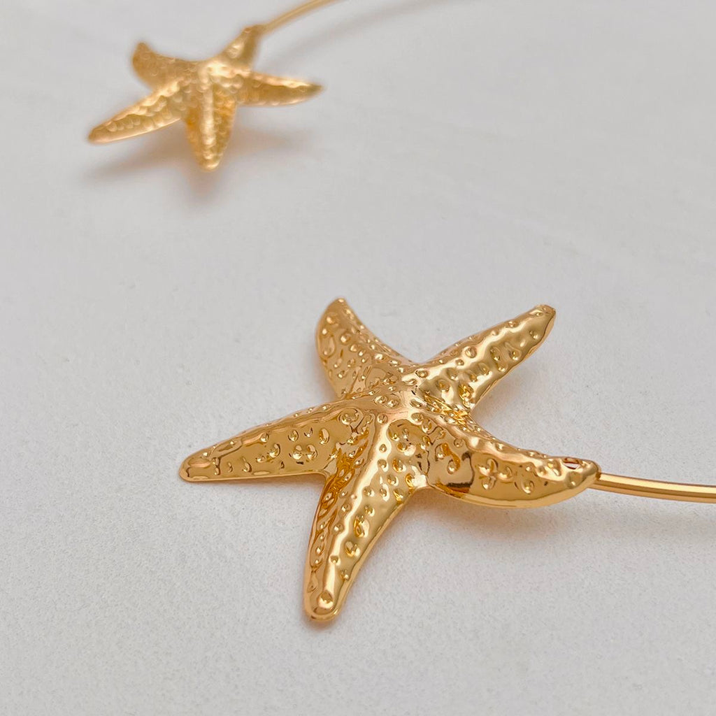 Gold Double Starfish Open Collar Choker Necklace
