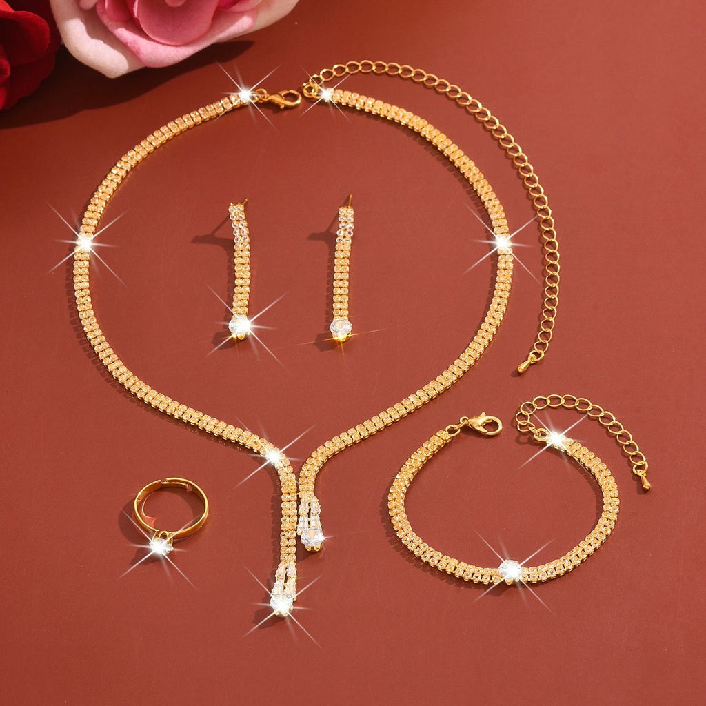 Gold Crystal Rhinestone 4-Piece Jewellery Set