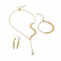 Gold Wheat Leaf & Pearl 3-Piece Jewellery Set
