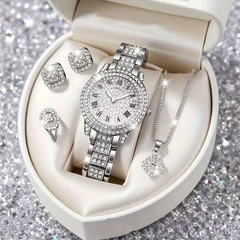 Silver Crystal Watch & Jewellery Gift Set