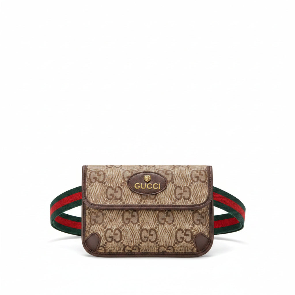 Luxury Monogram Canvas Belt Bag with Web Stripe & Gold Logo Plaque