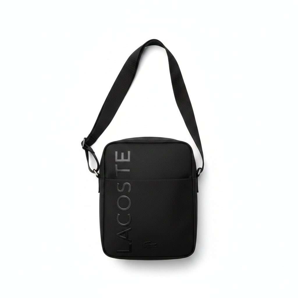 Men's All-Black Embossed Logo Crossbody Shoulder Bag