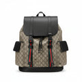 Men's Luxury Monogram Canvas Backpack with Web Stripe Straps & Leather Flap