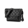 Men's All-Black Embossed Monogram Leather Messenger Crossbody Bag