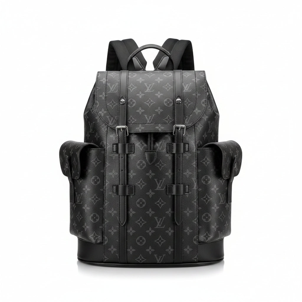 Men's Luxury Tonal Black Monogram Canvas Explorer Backpack with Silver Hardware