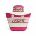 Pink & White Stripe Straw Tote Bag & Sun Hat Set with Gold Letter Emblem