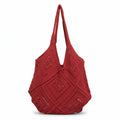 Women's Oversized Cherry Red Crochet Hobo Tote Bag with Diamond Lattice Pattern