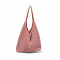 Women's Oversized Dusty Rose Crochet Hobo Tote Bag with Chevron Weave Pattern