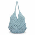 Women's Oversized Powder Blue Crochet Hobo Tote Bag with Diamond Lattice Pattern