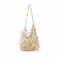 Women's Pastel Daisy Crochet Flower Hobo Bag with Organza Bow – Fully Handcrafted