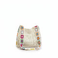 Women's Cream Granny Square Crochet Crossbody Bag with Multicolour Sunflower Motifs