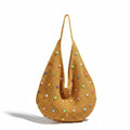 Women's Golden Mustard Crochet Hobo Bag with Multicolour Sequin & Bead Embellishments